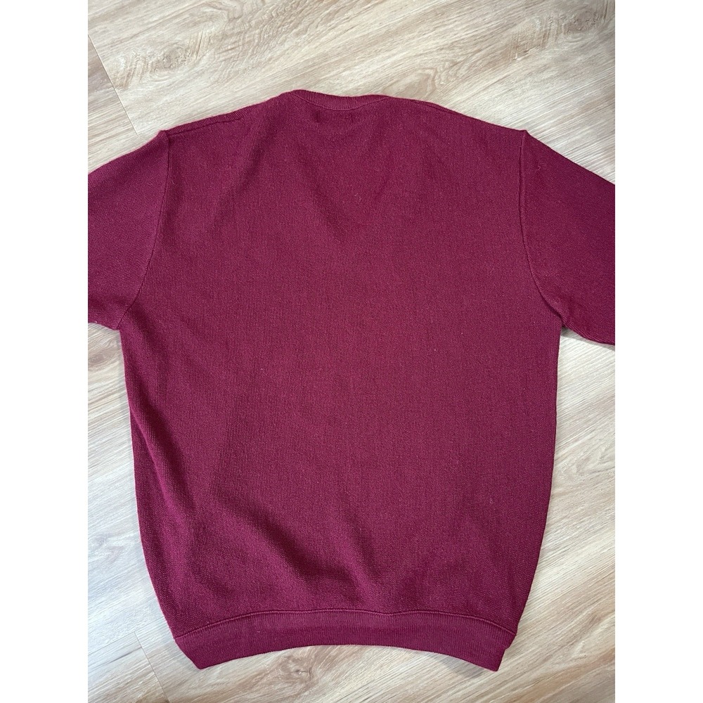 Izod Lacoste Sweater Red XL Pullover V Neck Blue Alligator Vintage USA ILGWU - Picture 4 of 7